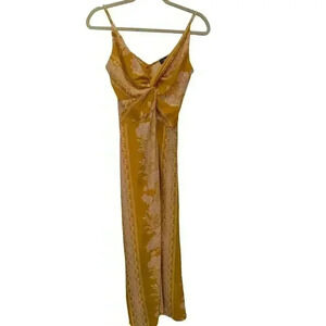 TIMING Womens Sleeveless V Neck Zip Polyester Floral Maxi Dress Yellow S